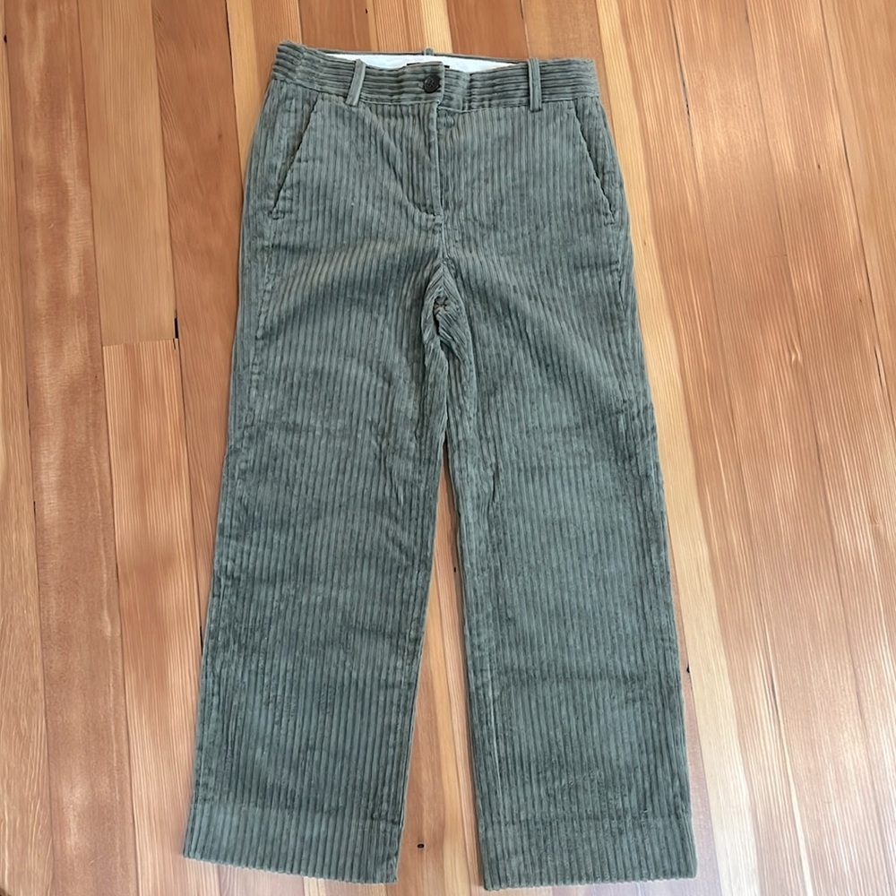 Jcrew wide leg cords corduroy pants wide wale olive 4p